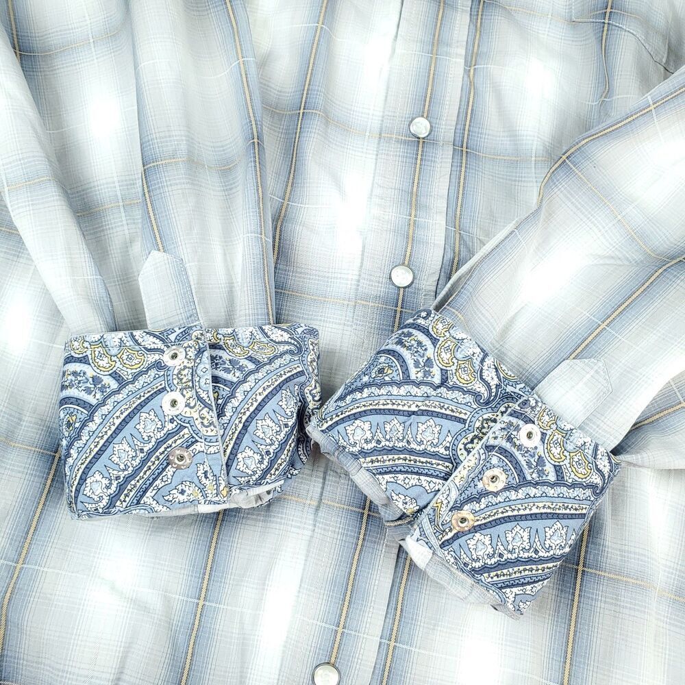 Stetson Shirt Mens XXL Blue White Plaid Pearl Snap Flip Cuff Western Cowboy - Picture 3 of 16